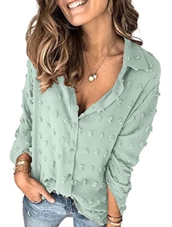 Astylish Women Pompom Button Down Shirt Casual Blouse Top