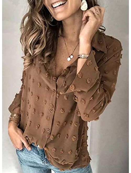 Astylish Women Pompom Button Down Shirt Casual Blouse Top