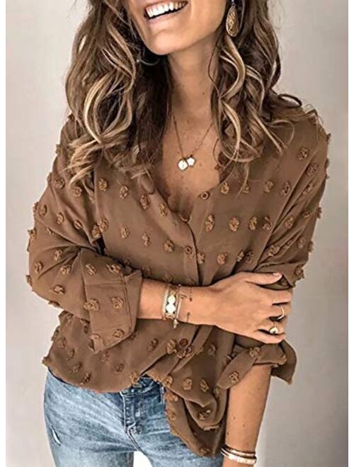 Astylish Women Pompom Button Down Shirt Casual Blouse Top