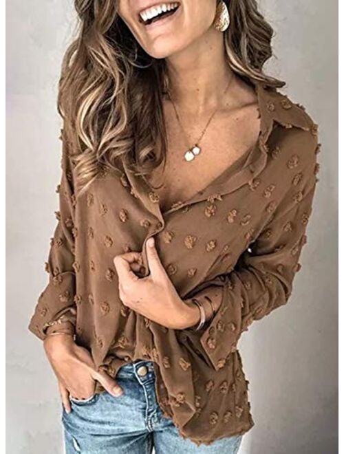 Astylish Women Pompom Button Down Shirt Casual Blouse Top