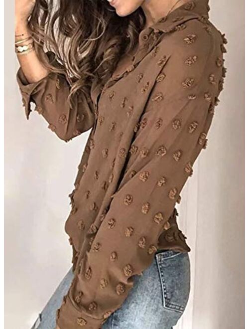 Astylish Women Pompom Button Down Shirt Casual Blouse Top