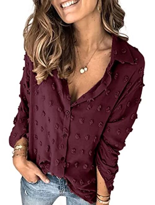 Astylish Women Pompom Button Down Shirt Casual Blouse Top