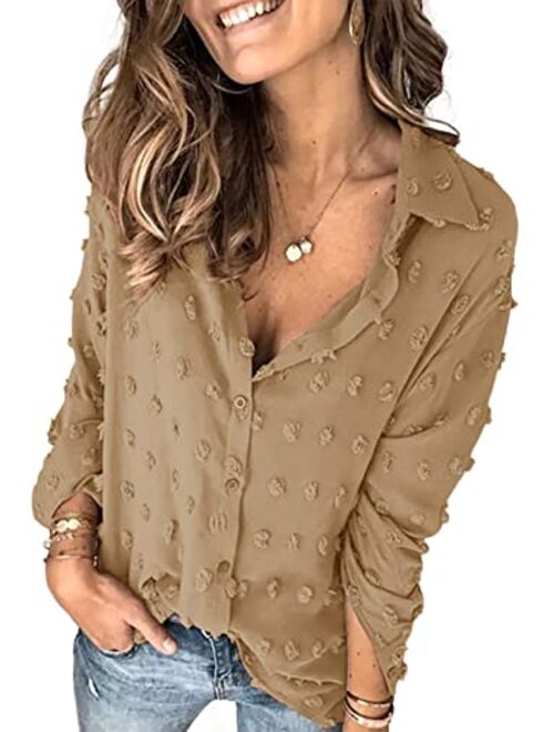 Astylish Women Pompom Button Down Shirt Casual Blouse Top