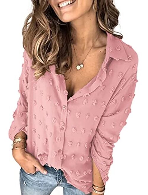 Astylish Women Pompom Button Down Shirt Casual Blouse Top