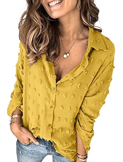 Astylish Women Pompom Button Down Shirt Casual Blouse Top