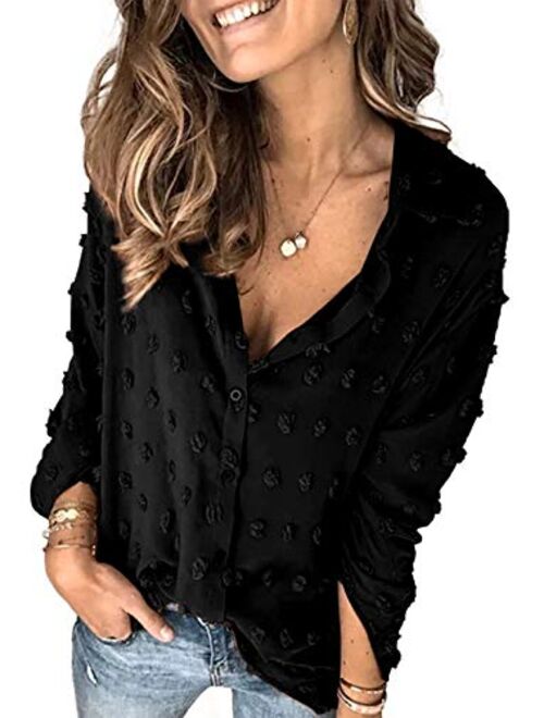 Astylish Women Pompom Button Down Shirt Casual Blouse Top