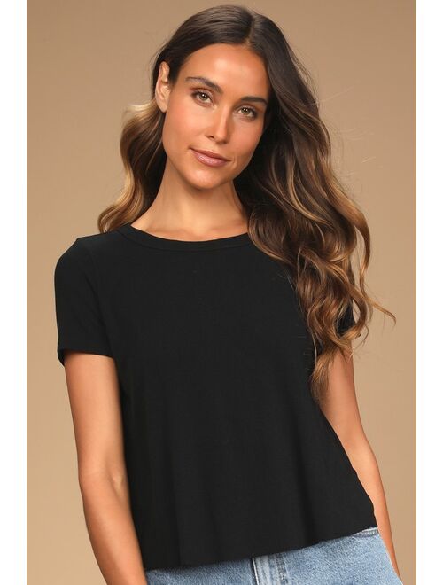 Lulus Boosted Basic Black Ribbed Cutout Short Sleeve Top