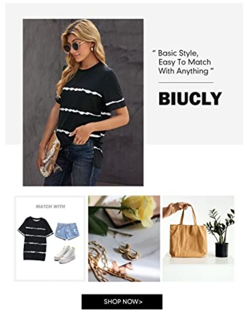 Biucly SHEWIN Womens Short Sleeve Crewneck Shirts Loose Casual Tee T-Shirt