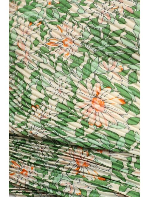 Lulus Grow Toward Love Green Floral Print Pleated One-Shoulder Top