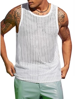 Men's Sequin Sleeveless Round Neck Tank Top T Shirt Party Top