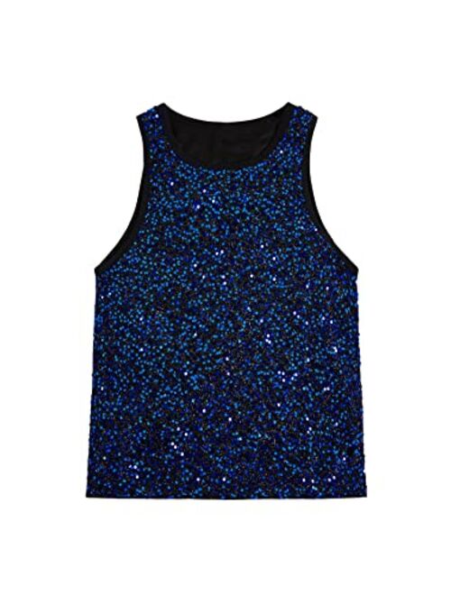 WDIRARA Men's Sequin Sleeveless Round Neck Tank Top T Shirt Party Top