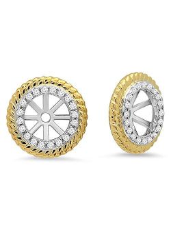 Collection 0.15 Carat (ctw) 14K White & Round Diamond Two Tone Removable Jackets For Stud Earrings, Yellow Gold