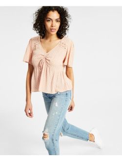 HIPPIE ROSE Juniors' Short-Flutter-Sleeve Front-Tie Top