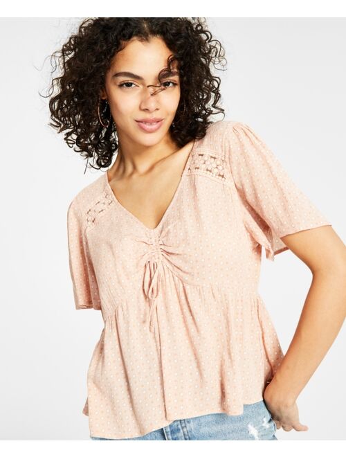 HIPPIE ROSE Juniors' Short-Flutter-Sleeve Front-Tie Top