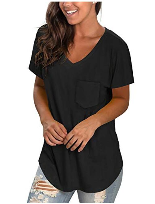 WEESO Womens V Neck Short Sleeve Tops Loose Fit Summer Casual T Shirts with Pocket