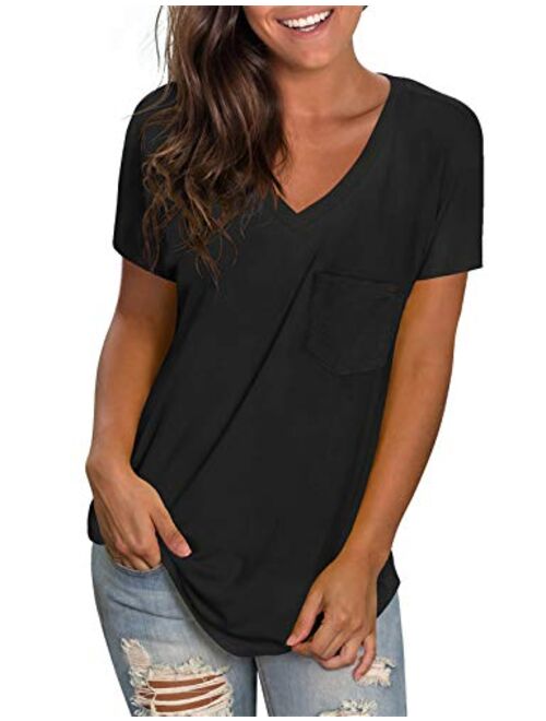 WEESO Womens V Neck Short Sleeve Tops Loose Fit Summer Casual T Shirts with Pocket