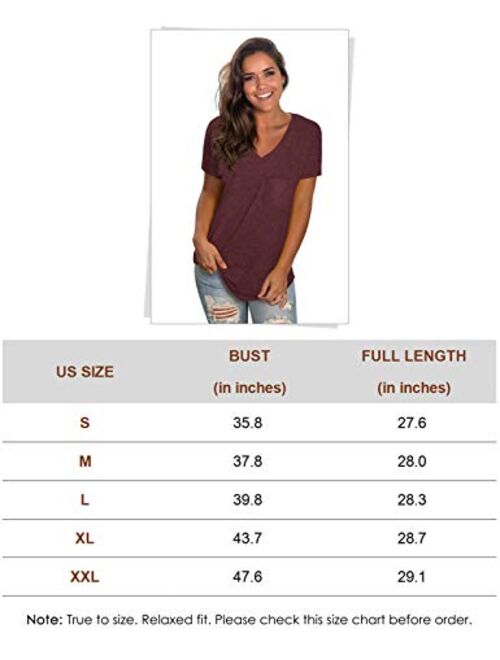 WEESO Womens V Neck Short Sleeve Tops Loose Fit Summer Casual T Shirts with Pocket