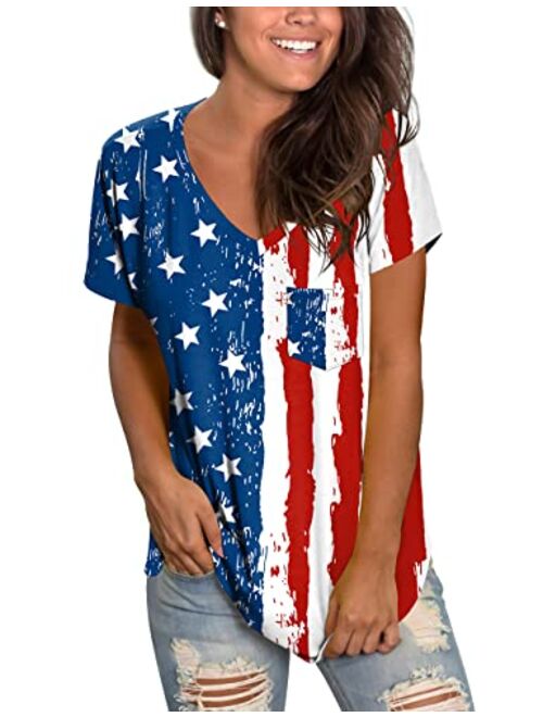 WEESO Womens V Neck Short Sleeve Tops Loose Fit Summer Casual T Shirts with Pocket