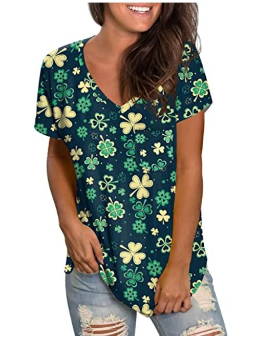 WEESO Womens V Neck Short Sleeve Tops Loose Fit Summer Casual T Shirts with Pocket