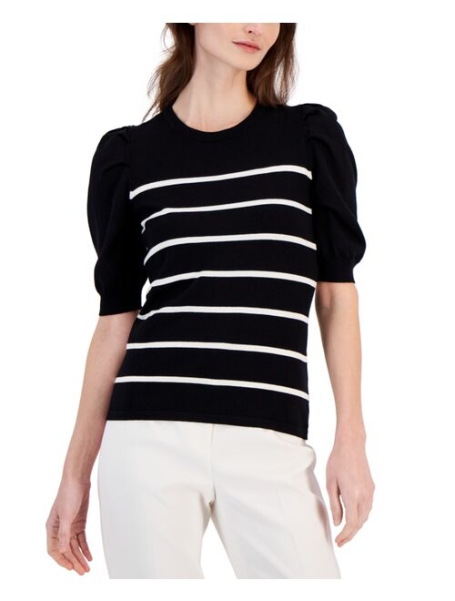 ANNE KLEIN Women's Striped Puff-Sleeve Top