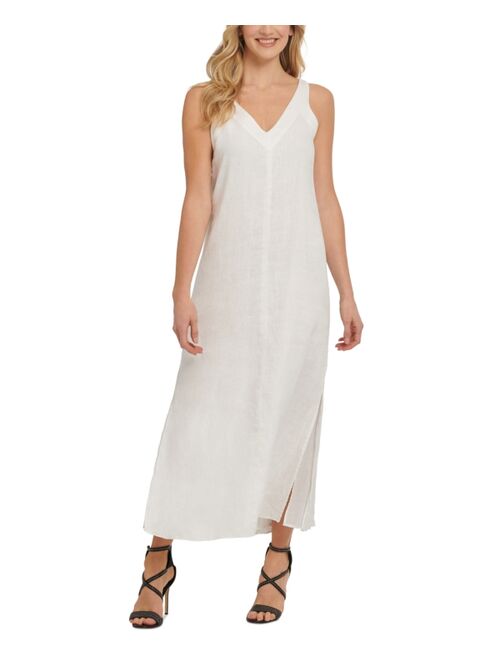 DKNY Linen V-Neck Maxi Dress