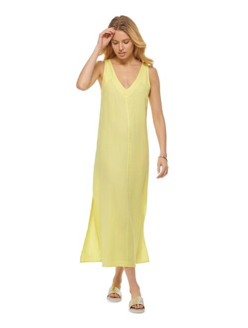 DKNY Linen V-Neck Maxi Dress