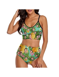 Generic Custom Husband Face On Swimsuit Pineapple Pattern Women Bikini Set Push Up High Waisted 2 Piece Swimsuits