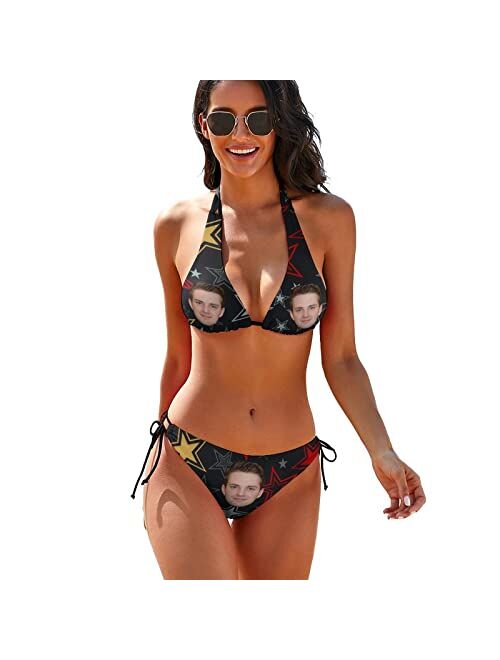 Generic Women's Triangle Halter Bikini Swimsuits Face on Cactus Leopard 2 Piece Side Tie String Bathing Suits