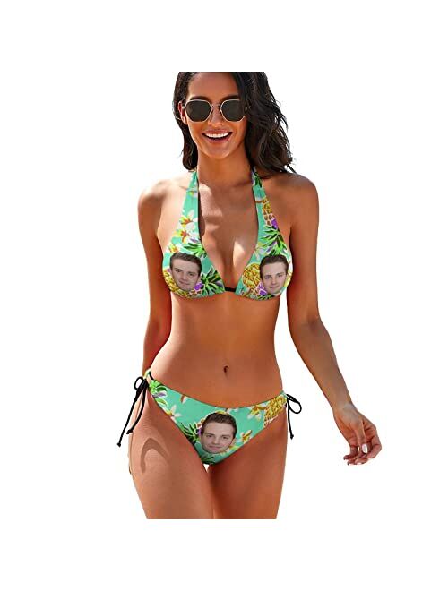 Generic Women's Triangle Halter Bikini Swimsuits Face on Cactus Leopard 2 Piece Side Tie String Bathing Suits