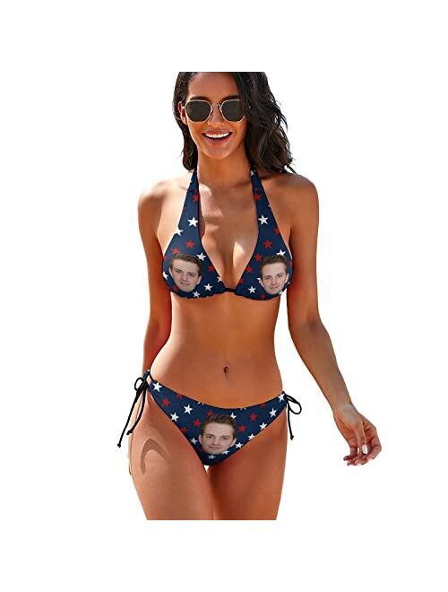 Generic Women's Triangle Halter Bikini Swimsuits Face on Cactus Leopard 2 Piece Side Tie String Bathing Suits