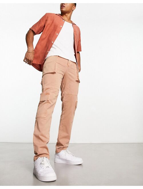 ASOS DESIGN straight leg cargo pants in washed brown