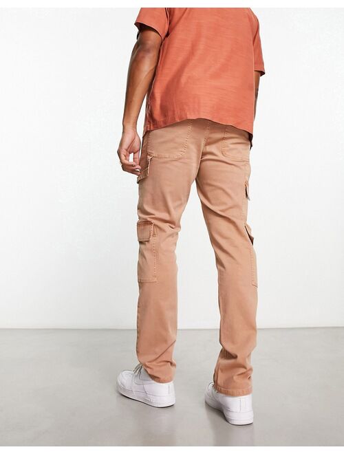 ASOS DESIGN straight leg cargo pants in washed brown