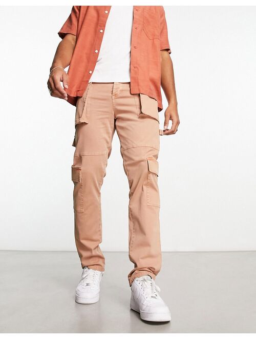 ASOS DESIGN straight leg cargo pants in washed brown