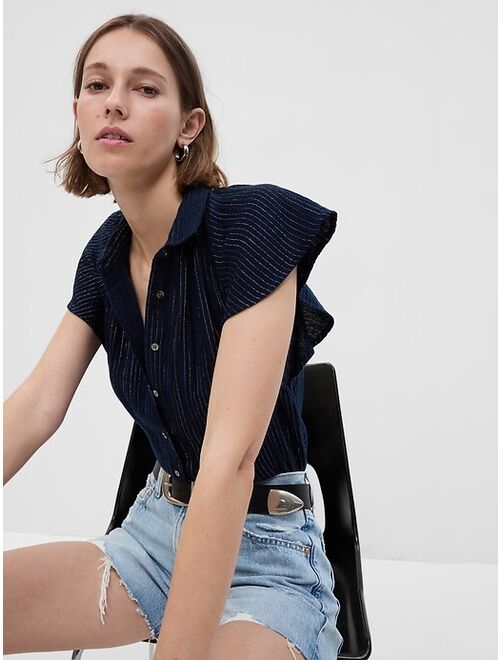 Gap Crinkle Gauze Metallic Stripe Dolman Shirt