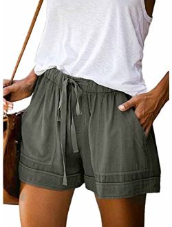 Wielsscca Womens Drawstring Shorts Summer Elastic Waist Casual Lightweight with Pockets