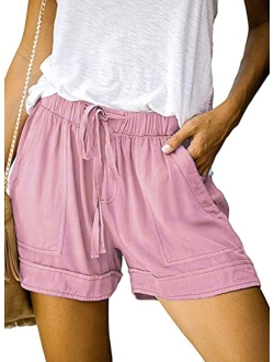 Wielsscca Womens Drawstring Shorts Summer Elastic Waist Casual Lightweight with Pockets