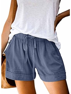 Wielsscca Womens Drawstring Shorts Summer Elastic Waist Casual Lightweight with Pockets