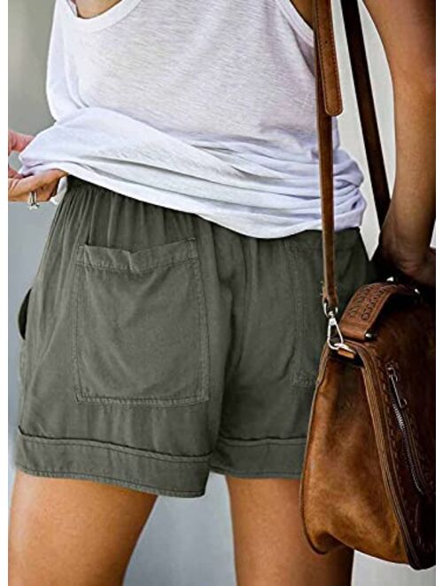 Wielsscca Womens Drawstring Shorts Summer Elastic Waist Casual Lightweight with Pockets