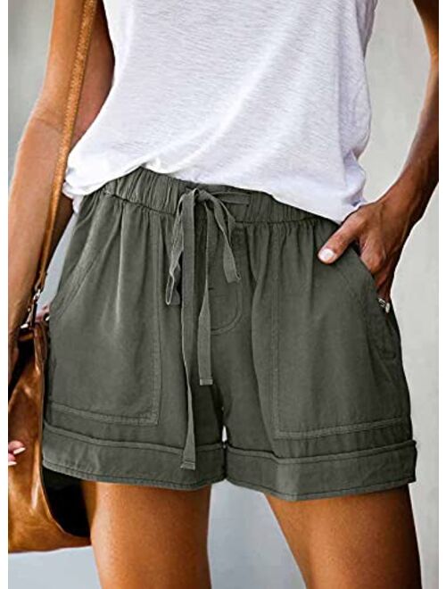 Wielsscca Womens Drawstring Shorts Summer Elastic Waist Casual Lightweight with Pockets