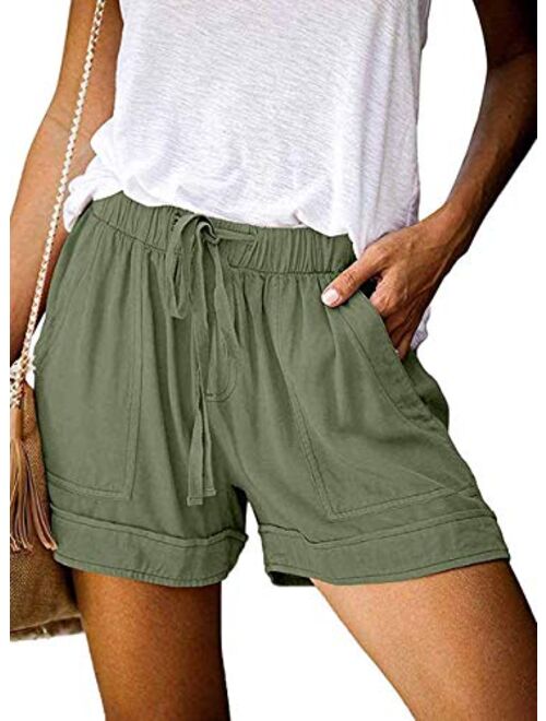 Wielsscca Womens Drawstring Shorts Summer Elastic Waist Casual Lightweight with Pockets