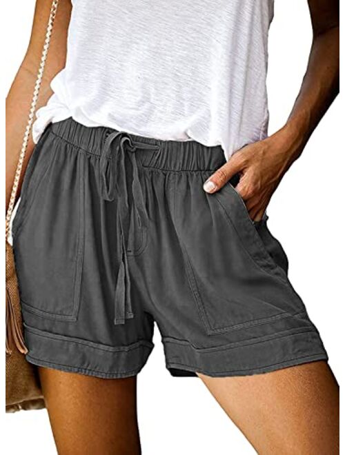 Wielsscca Womens Drawstring Shorts Summer Elastic Waist Casual Lightweight with Pockets