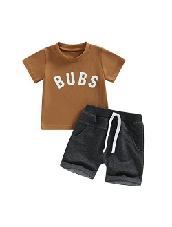 Rtnnsbbfcm Newborn Baby Boy Summer Clothes Set Short Sleeve Letter T-Shirt Top Shorts with Pockets 2Pcs Casual Outfit