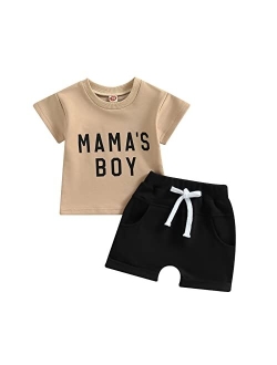 Rtnnsbbfcm Newborn Baby Boy Summer Clothes Set Short Sleeve Letter T-Shirt Top Shorts with Pockets 2Pcs Casual Outfit