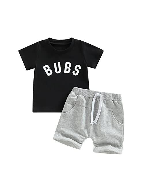 Rtnnsbbfcm Newborn Baby Boy Summer Clothes Set Short Sleeve Letter T-Shirt Top Shorts with Pockets 2Pcs Casual Outfit