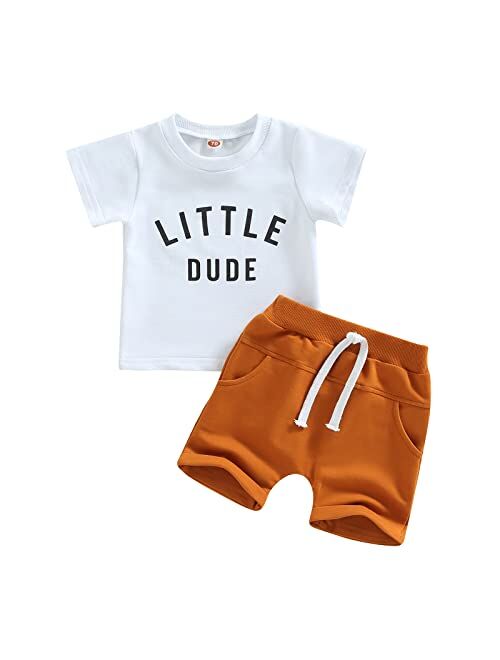 Rtnnsbbfcm Newborn Baby Boy Summer Clothes Set Short Sleeve Letter T-Shirt Top Shorts with Pockets 2Pcs Casual Outfit