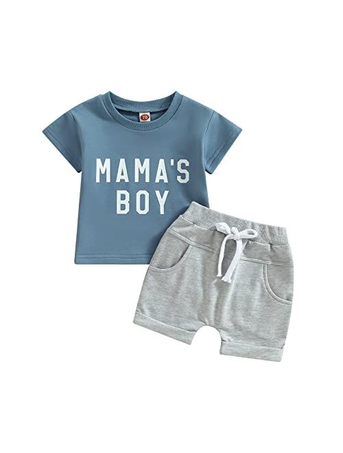 Rtnnsbbfcm Newborn Baby Boy Summer Clothes Set Short Sleeve Letter T-Shirt Top Shorts with Pockets 2Pcs Casual Outfit