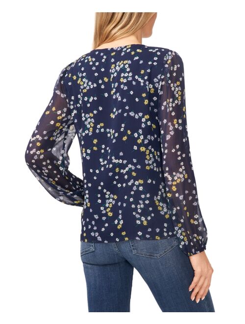 CECE Women's Floral-Print V-Neck Button-Front Blouse