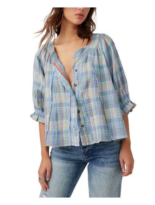 FREE PEOPLE Women's Lucy Cotton Button-Front Swing Blouse