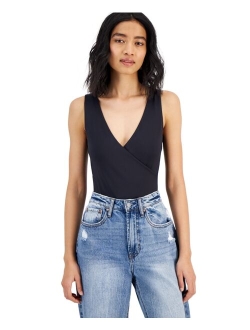 Women's Double-Layered Surplice Sleeveless Bodysuit