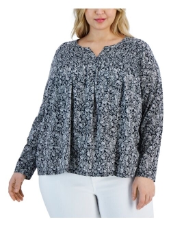 STYLE & CO Plus Size Split-Neck Long-Sleeve Top, Created for Macy's